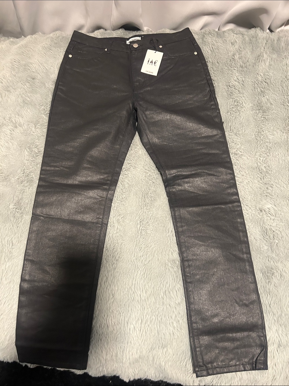 IAC Men’s Black Slim Straight Coated Jeans
